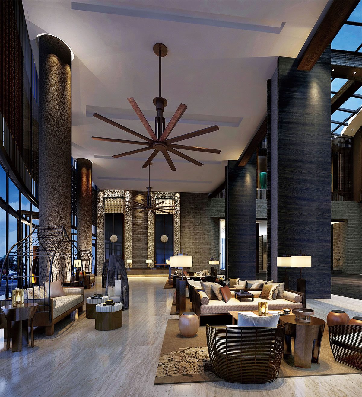 Custom luxury hotel lobby sofas at Howard Johnson Resort