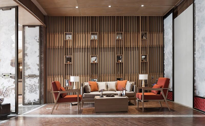 Ergonomic commercial hotel lounge chairs in luxury hotel lobby